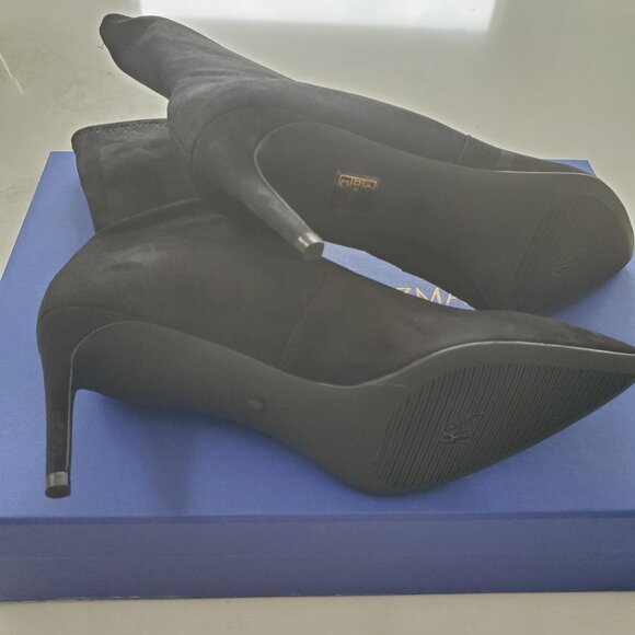 Stuart Weitzman Wren 75 Black Suede Stretch Boots/Booties  NWB sz. 10.5W - Picture 6 of 11